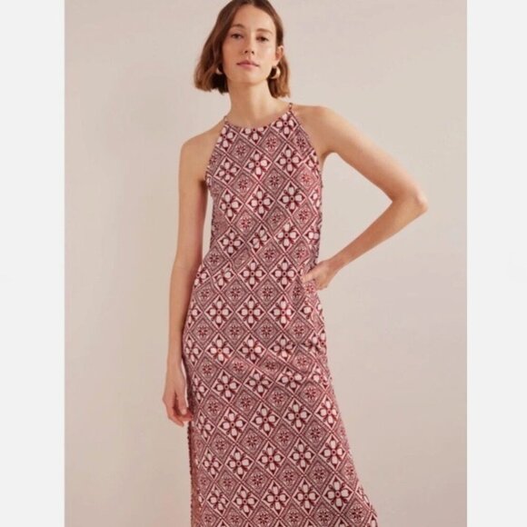 NWT Boden Halter Maxi Dress in Red Floral Tile Size 6 - Picture 3 of 14